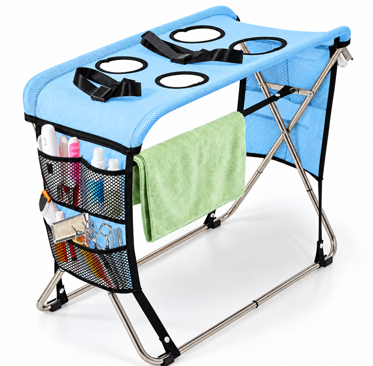 Hands-free pet bath and grooming station for cats and dogs